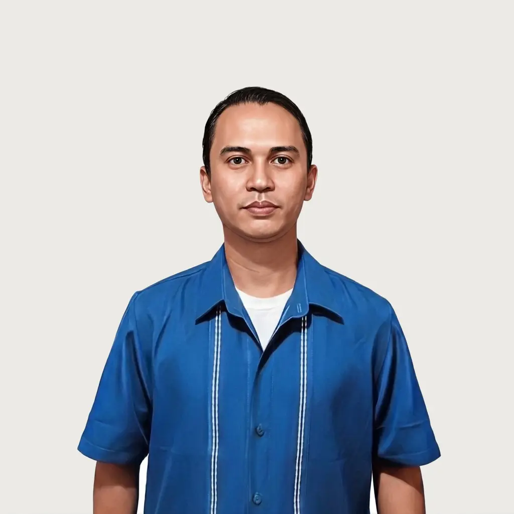 Illustrated portrait of Mark Anthony Bungalso in a blue barong
